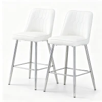 Lot de 2 tabourets de bar hauteur, design moderne et confortable, dossier incurvé et repose-pieds, 42x45x100 cm, Blanc+Argenté(m-2)