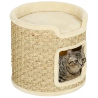 PawHut Ansamblu de Zgâriat pentru Pisici, 37 cm, 2 Niveluri, cu Ascunzătoare și Sfoară din Sisal, până la 5 kg, Kaki(m-10)