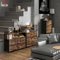 HOMCOM Comodă cu 7 Sertare Detașabile cu 2 Rafturi Industrial din Lemn și Oțel, 79x29x101 cm, Maro și Negru(m-8)