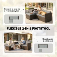 Outsunny 3 Pieces Garden Furniture Set w/ Cushions, PE Rattan Wicker Conversation Corner Sofa Set, Light Grey(m-7)