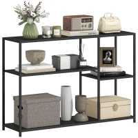 HOMCOM Consoletafel, 4 Niveaus, Stalen Frame, voor Hal, Woonkamer, Zwart(m-11)