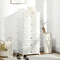 HOMCOM Armoire à chaussures modulable, meuble de rangement avec 6 cubes empilable en plastique, 49 x 36,5 x 108 cm blanc(m-2)