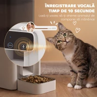 PawHut Distribuitor Automat de Hrană pentru Pisici 4.5L cu Aplicație și Înregistrator Vocal(m-8)