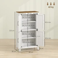 HOMCOM Armário Estreito para Casa de Banho com Portas Estilo Celeiro, 4 Prateleiras Ajustáveis, 60x30x110 cm, Branco(m-3)