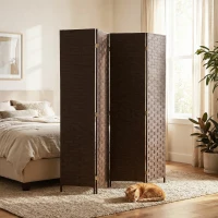 HOMCOM Wave Fibre Freestanding Folding Privacy Screen Panels, Room Divider, Dark Brown(m-8)
