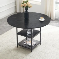 Table ronde 107 cm de diamètre, design industriel élégant, pour 2–4 personnes, 107x107x75 cm, Noir(m-1)