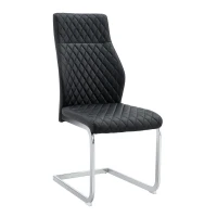 Chaise de salle à manger matelassée motif losange, dossier haut ergonomique, lot de 2, 43x63x100 cm, Noir+Argenté(m-10)