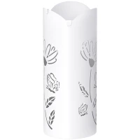 HOMCOM Suporte para Guarda Chuva em Aço com 4 Ganchos Bandeja de Gotejamento Amovível para Entrada ou Escritório Branco 17x17x41 cm(m-1)