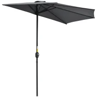 Outsunny Demi parasol parasol de balcon 5 entretoises métal cheminée incluse 2,93 x 1,5 x 2,49 m polyester haute densité gris(m-1)