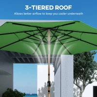 Outsunny Garden Parasol, Parasol Umbrella with 3-tier Roof, Crank Handle, Tilt Function, Polyester Canopy, Green(m-6)