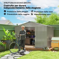 Outsunny Casetta da Giardino in Metallo con Prese d'Aria e Doppia Porta Scorrevole, 277x195x192 cm, Argento(m-4)
