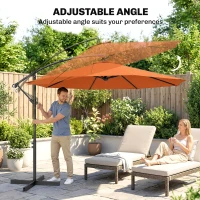 Outsunny 3 m Cantilever Parasol with Cross Base, Offset Outdoor Umbrella with Crank Handle, Hanging Sun Shade, Orange(m-5)