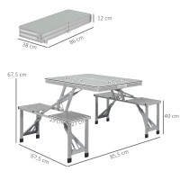 Outsunny Opvouwbare Campingtafel met 4 Stoelen, Aluminium, 85,5 x 135cm Grijs(m-3)