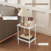 HOMCOM Moderne 2-laagse Bijzettafel met Opbergruimte en Metalen Frame voor Woonkamer, Slaapkamer, Wit(m-5)