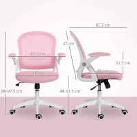 Vinsetto Scaun de birou ergonomic și reglabil cu spătar din plasă și șezut căptușit, 65.5x61.5x88-97.5 cm, roz(m-3)
