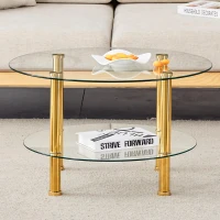 Table basse en verre à deux niveaux, design luxe discret, structure métallique robuste, 70x70x42 cm, Transparent(m-5)