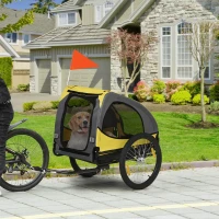 PawHut Remorque de vélo pour chien avec fenêtres en maille réflecteurs et drapeau de sécurité 140 x 71 x 83 cm jaune(m-2)