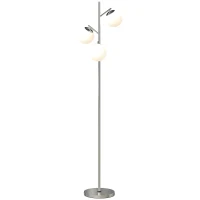 HOMCOM 3-Light Tree Floor Lamps for Living Room, Modern Standing Lamp for Bedroom with Globe Lampshade, 3000K/4000K/6000K Colour Temperatures, Steel Base, Silver Tone(m-11)