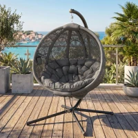 Outsunny Round Egg Basket Chair, with Steel Stand, Charcoal Grey(m-10)