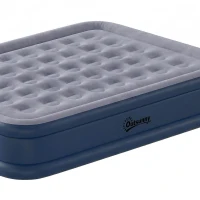 Outsunny Inflatable Mattress, Double Air Bed with Built-in Electric Pump, 3 Mins Inflation, Flocked Surface, Grey(m-13)