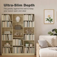 HOMCOM Bookcase with Open Storage, 6-Tier Bookshelf with Anti-Tipping Hardware, Oak(m-6)