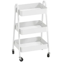 HOMCOM Carrello Cucina Multiuso a 3 Livelli, Ruote Girevoli con Freno e Maniglie, Bianco(m-1)