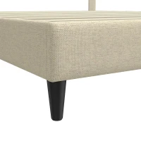 HOMCOM Estructura de Cama 160x200 cm con Somier de Madera Acolchada en Efecto Lino y 9 Patas de Acero Beige(m-7)
