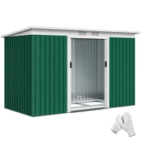 Outsunny Abri de jardin 3,6 m² 280 x 130 x 172 cm kit de fondation porte coulissante ventilations acier galvanisé vert foncé(m-18)