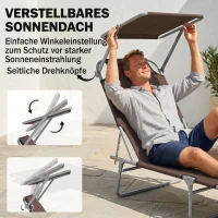 Outsunny Klapbare ligstoel met zonnescherm, verstelbare rugleuning, metalen frame, 187 x 58 x 36 cm, bruin(m-4)