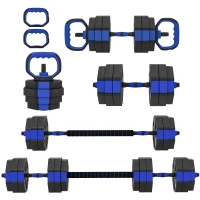SPORTNOW Ensemble d'Haltères Musculation 6-en-1 Haltère Réglable 30 kg Kettlebell, Barre de Musculation Support pour Pompes Bleu(m-12)