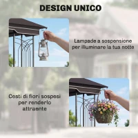 Outsunny Gazebo da Giardino 3x3m con Zanzariera e Tetto a 2 Livelli, Mensole Laterali e Ganci, Caffè(m-7)