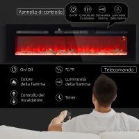 HOMCOM Camino Elettrico 1800W Regolabile con Telecomando, in Acciaio e Vetro Temperato, 152.4x15.8x45 cm, Nero(m-5)