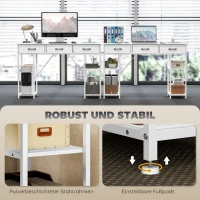 HOMCOM Bureau keukentafel met 2 USB-oplaadpoorten 2 stopcontacten verstelbare planken 3 stoffen lades 120x40x76 cm Wit(m-7)