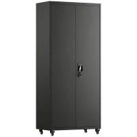 HOMCOM Armoire de Bureau Métallique, 80 x 40 x 180 cm, Meuble de Rangement sur Roulettes en Acier avec Serrure, Noir(m-1)