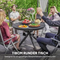 Outsunny Tuintafel Ø118cm, weerbestendige balkontafel van aluminium, bijzettafel met gekruiste poten en lattenontwerp, zwart(m-4)