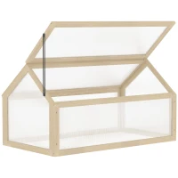 Outsunny Mini-broeikas, Compacte plantenkas van hout, Polycarbonaat platen, Ventilatieopening, 90L x 52B x 49,5H cm, Natuur(m-1)