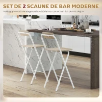HOMCOM Set 2 Scaune de Bar Pliabile cu Suport pentru Picioare, din Lemn și Oțel, 37 x 45 x 87 cm, Lemn(m-5)