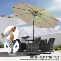 Outsunny 3 m Garden Parasol Umbrella with 112 Solar Powered LED Lights, Patio Umbrella with Crank Handle, Beige(m-8)