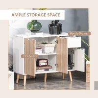 HOMCOM Bedroom Furniture Set, Wardrobe with Hanging Rod, Side Cabinet with Wood Legs, Bedside Table with Drawer, Nature Wood Finish and White(m-6)