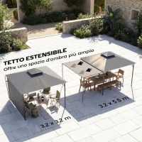 Outsunny Gazebo da Giardino con Tetto Estensibile e Fori di Drenaggio, in Metallo e Poliestere, 3.2x3.2 m, Grigio Scuro(m-4)