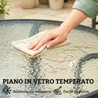 Outsunny Tavolino da Giardino Rotondo con Foro per Ombrellone, in Metallo e Vetro Temperato, Ø96.5x71 cm, Nero(m-4)