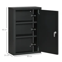 kleankin Armadietto Medicinali con 3 Mensole e Blocco con Chiavi in Acciaio, 30x14x46cm, Nero(m-3)