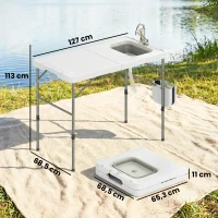 Outsunny Mesa Plegable Camping con Fregadero Grifo Altura Regulable Cubo Plegable Ranuras Regla y Bolsa de Transporte(m-3)