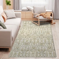 HOMCOM Floral Boho Area Rug, Carpet Cream and Green Rug for Living Room, Bedroom, Dining Room, 150 x 80cm(m-20)