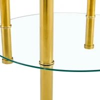 Table basse en verre à deux niveaux, design luxe discret, structure métallique robuste, 70x70x42 cm, Transparent(m-8)