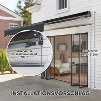Outsunny Klemzonnescherm met handkruk elektrisch in hoogte verstelbaar knikarmzonnescherm 300 cm breed Donkergrijs(m-7)