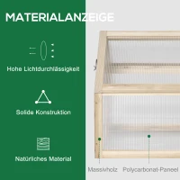 Outsunny Mini-broeikas, Compacte plantenkas van hout, Polycarbonaat platen, Ventilatieopening, 90L x 52B x 49,5H cm, Natuur(m-4)