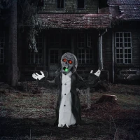 HOMCOM Halloween Animated Skeleton with Glowing LED Eyes and Mouth, Half-Body Halloween Decoration, Battery Operated(m-10)