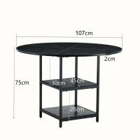 Table ronde 107 cm de diamètre, design industriel élégant, pour 2–4 personnes, 107x107x75 cm, Noir(m-3)