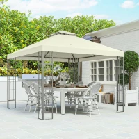 Outsunny 3 x 3 m tuinpaviljoen, 2-laags dakontwerp, UV30+ bescherming, UV-bestendig, zonwering, metalen frame, crèmewit(m-7)